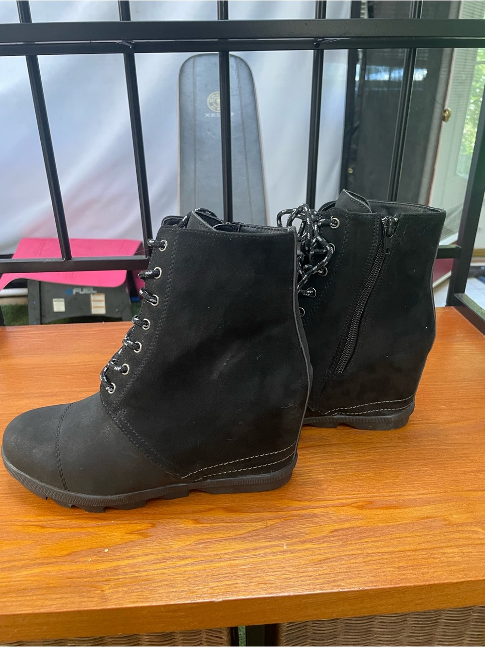 Black Lace-Up Wedge Boots for Women